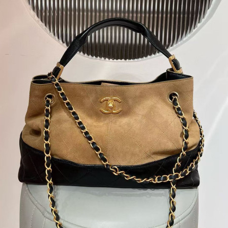 샤넬 스몰 쇼핑백 스웨이드 카프스킨 램스킨 골드 메탈 베이지 블랙 AS5634(지존샵-187 공장)